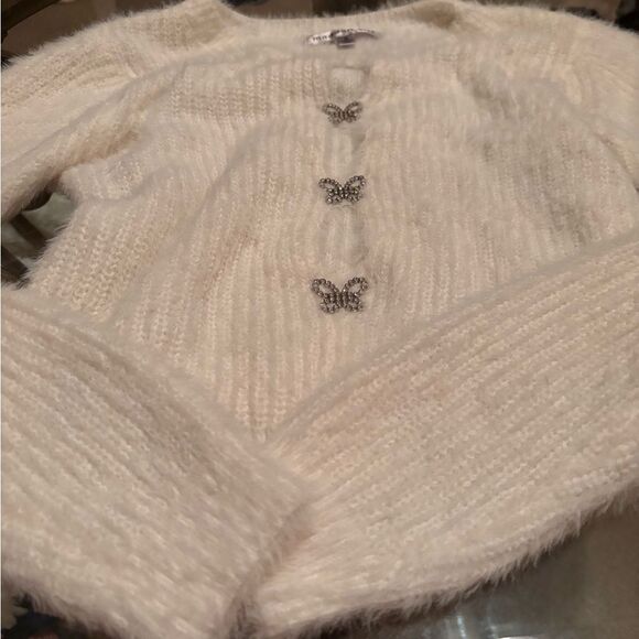 Madden Girl White Cardigan with Fuzzy Ribbed Texture - Picture 1 of 3